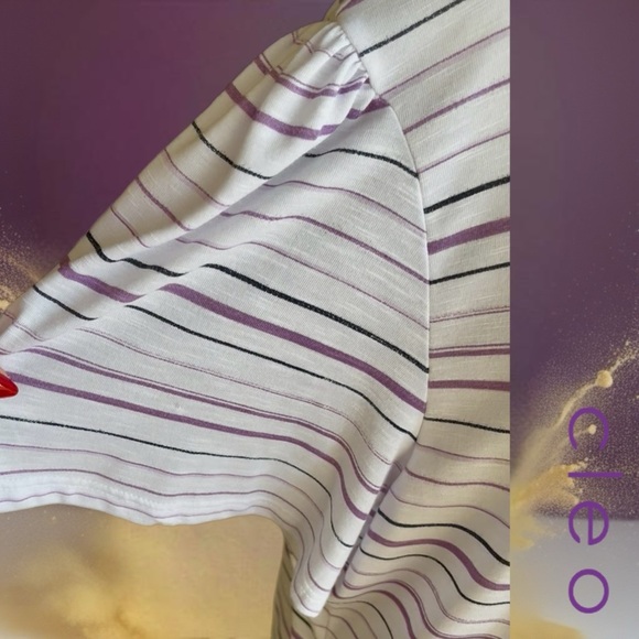 Cleo Women's Lavender and White Striped Tee - Picture 3 of 6
